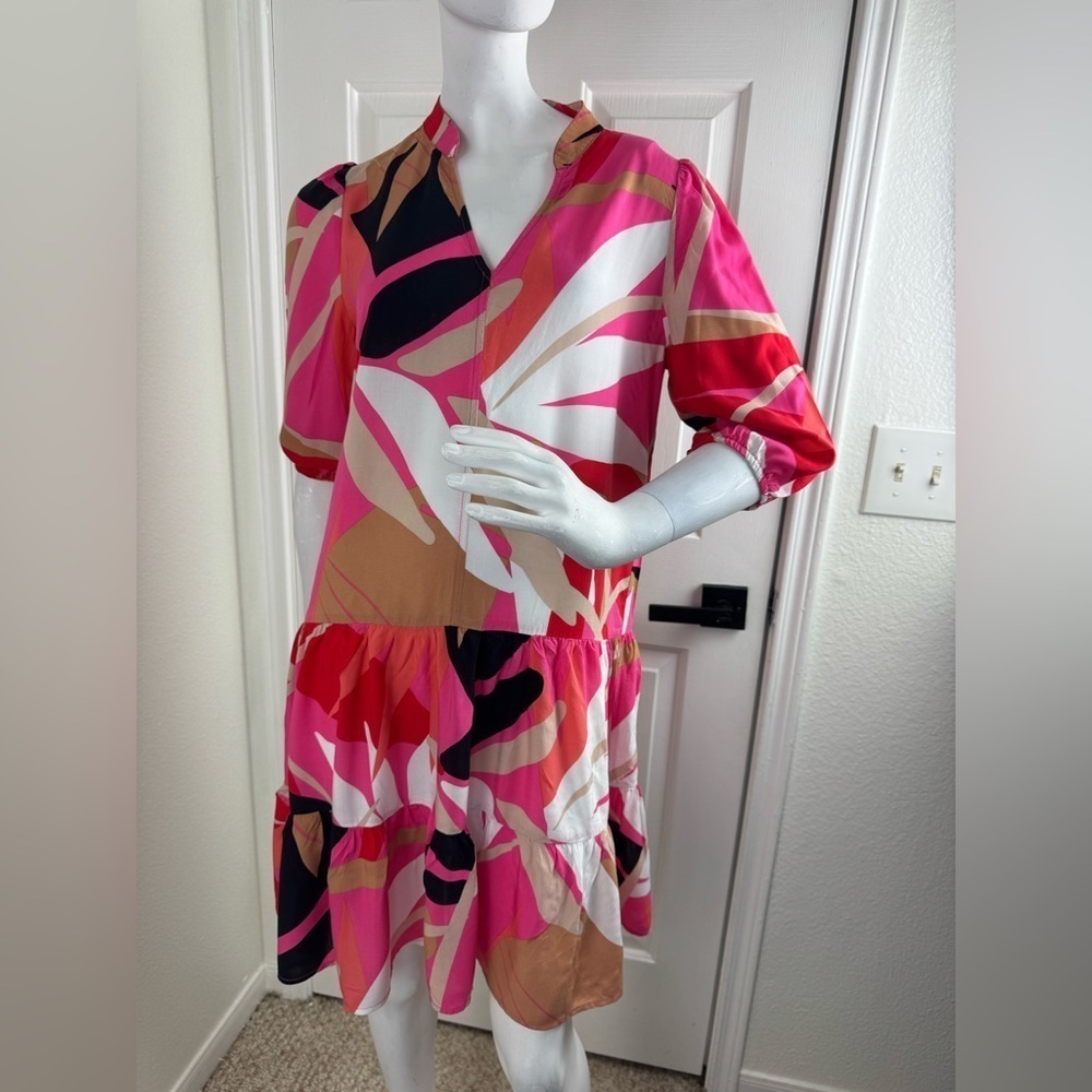 SCAPA LAUREN PERRE Vibrant Pink and Red Patterned Dress Size S.